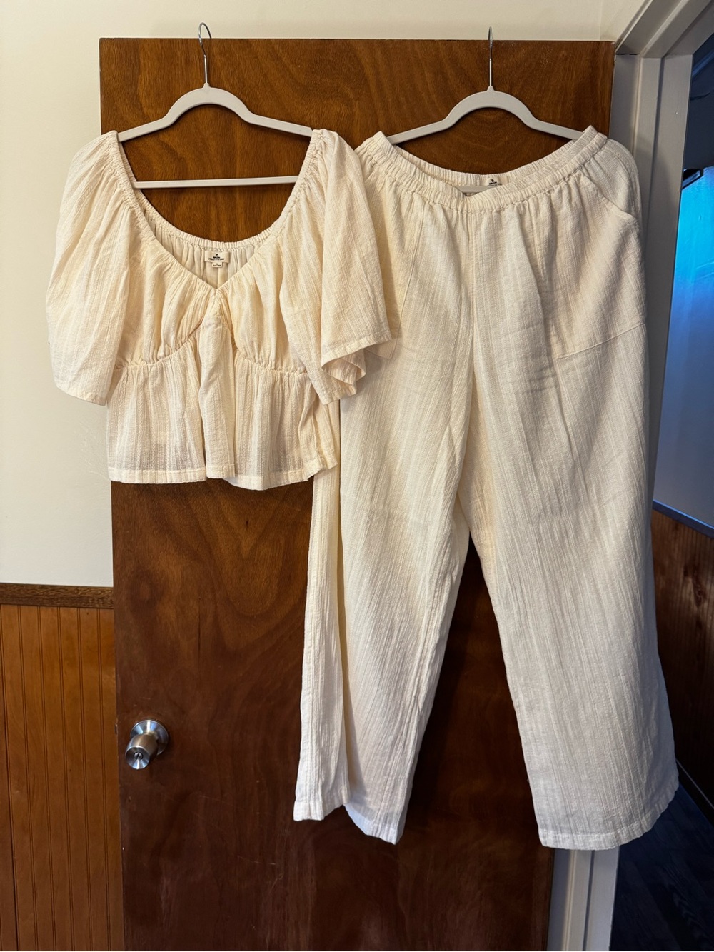 Rip Curl Cream Gauze Straight-Leg Pull-On Pants and Top Set Both Size L